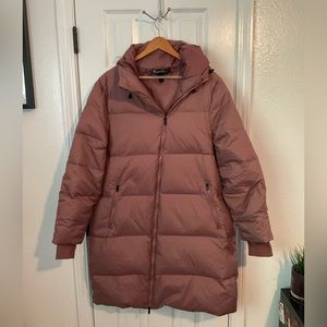 Under Armour Womens XL Parka Puffer Winter Jacket Down Pink Asymmetrical Hood UA